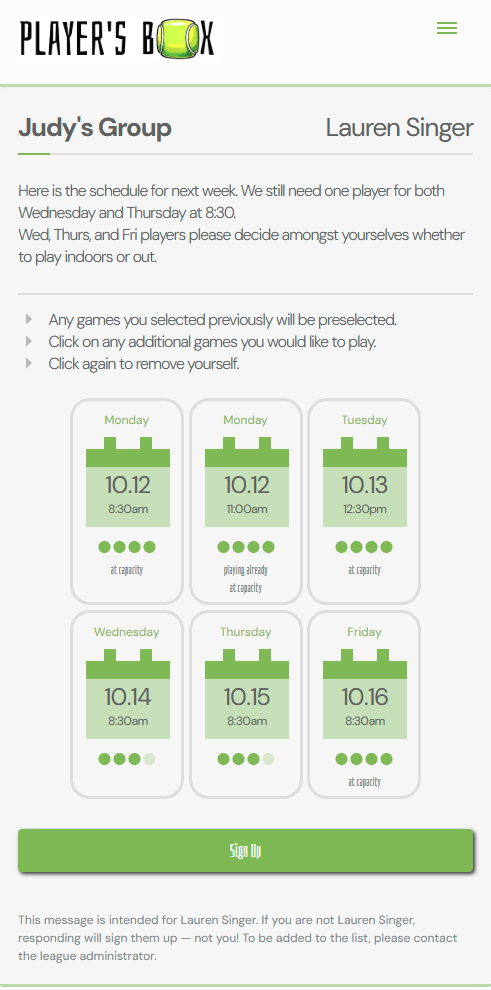 Player's Box sign-up page on a phone, with games arranged in a readable grid