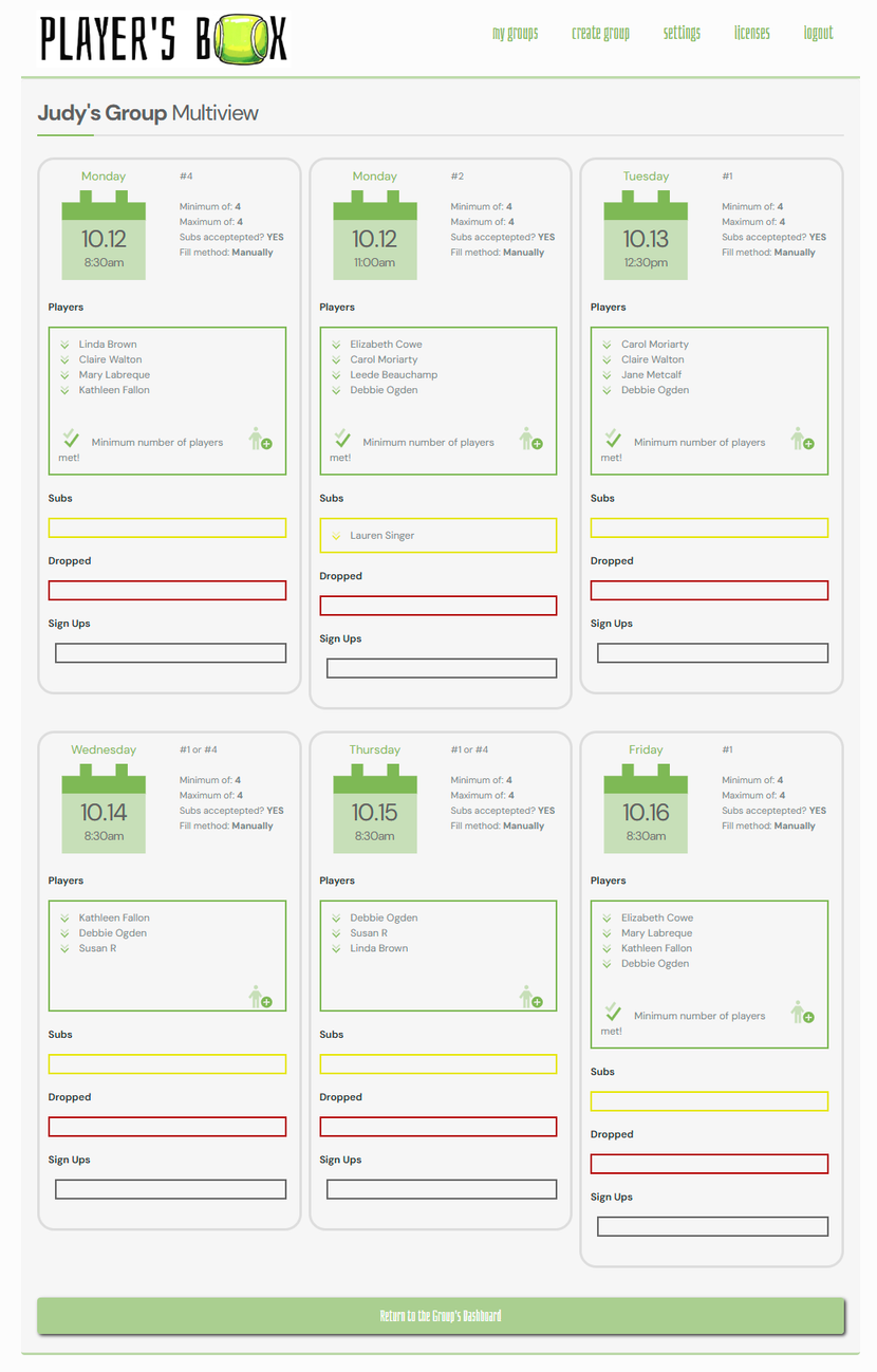 Multi View showing multiple games and player assignment lists side by side